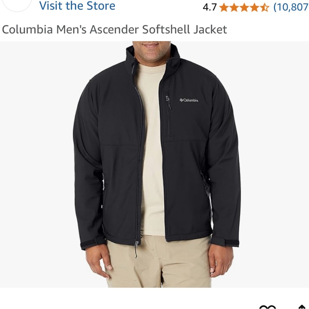 NEW Men’s Columbia Ascender Softshell Full Zip Rain Jacket in Black, 2XLT (Tall)